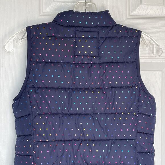 Gap Teen Girls puffer vest Water Resistant Large Blue Polka Dots - Picture 9 of 11
